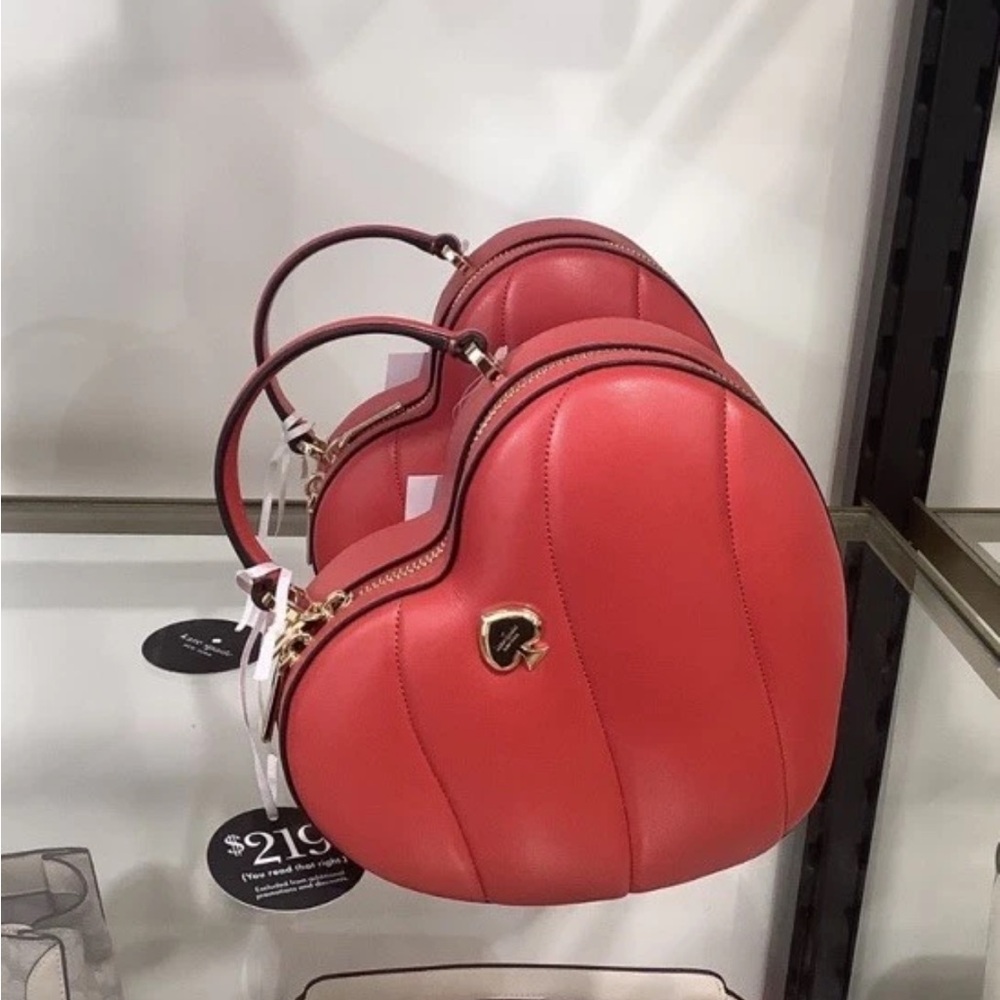 NWT Kate Spade Novelty Love Shack 3D Heart SHAPED LEATHER Purse-Ruby Red